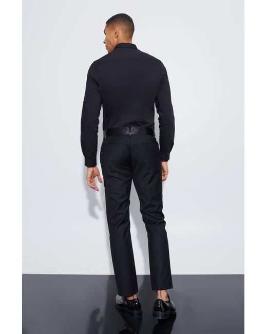 BoohooMAN Slim Fit Tuxedo Suit Trousers in Black für Herren