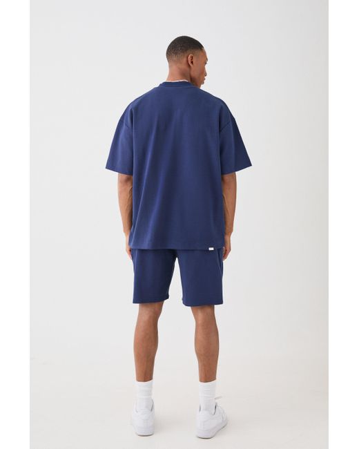 BoohooMAN Blue Oversized T-shirt & Short Interlock Set for men
