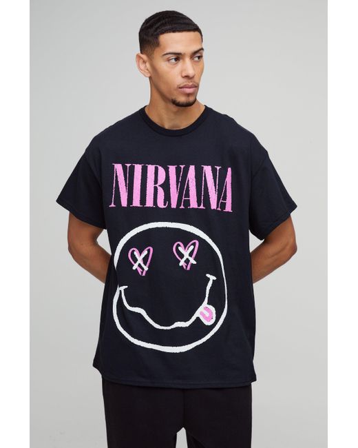 BoohooMAN Blue Oversized Nirvana Heart License Graphic T-Shirt for men