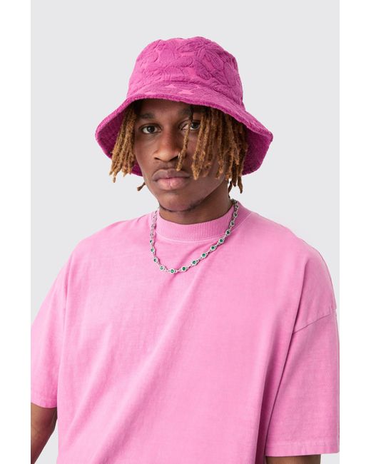 Boohoo Towelling Bucket Hat In Pink