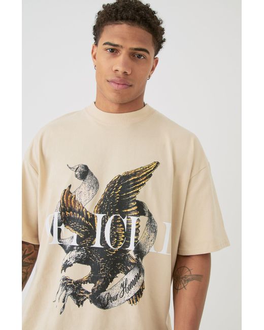 BoohooMAN Natural Oversized Extended Neck Heavyweight Official Bird Graphic T-shirt for men