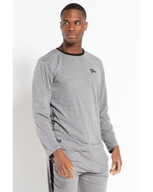 BoohooMAN Gray Tokyo Laundry Cotton 2-piece Long Sleeve Top And Bottoms Pyjama Set for men