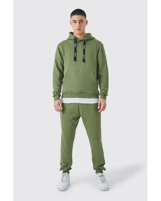BoohooMAN Green Man Branded Drawcord Detail Hooded Tracksuit for men