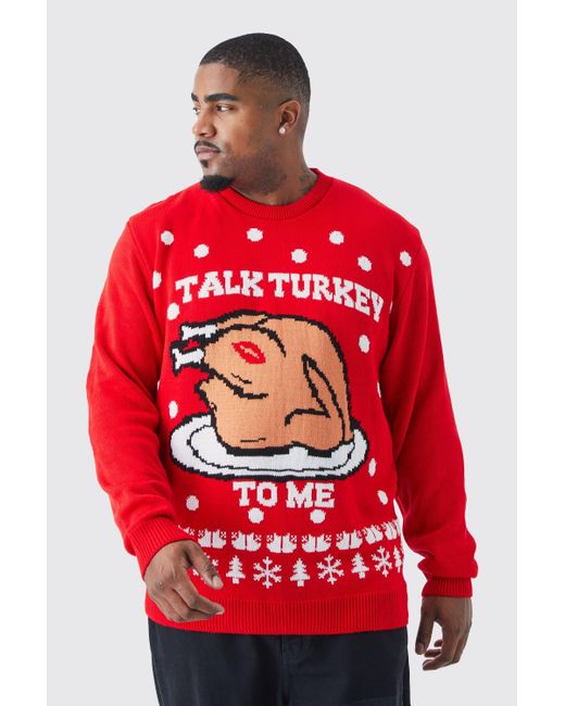 BoohooMAN Red Plus Talk Turkey To Me Christmas Jumper for men