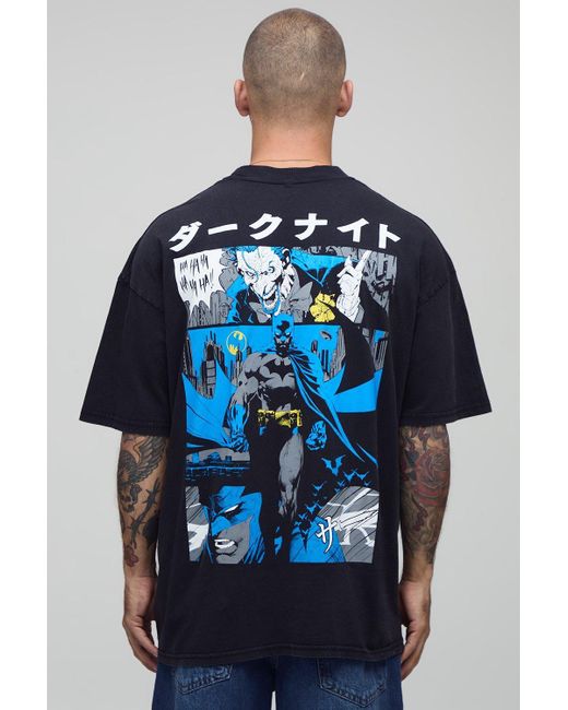 BoohooMAN Blue Oversized Batman Washed License Printed T-Shirt for men