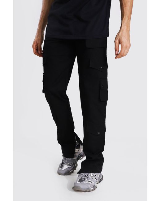 BoohooMAN Black Tall Relaxed Fit Twill Cargo Trousers for men