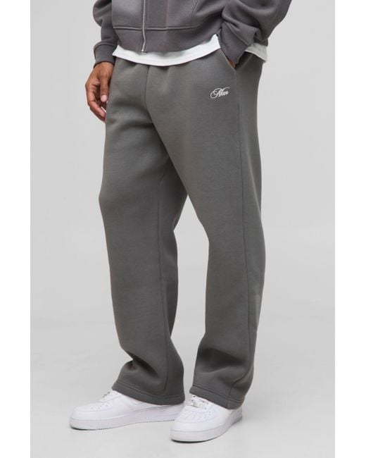 BoohooMAN Men's Gray Oversized Script Drop Crotch Sweatpants