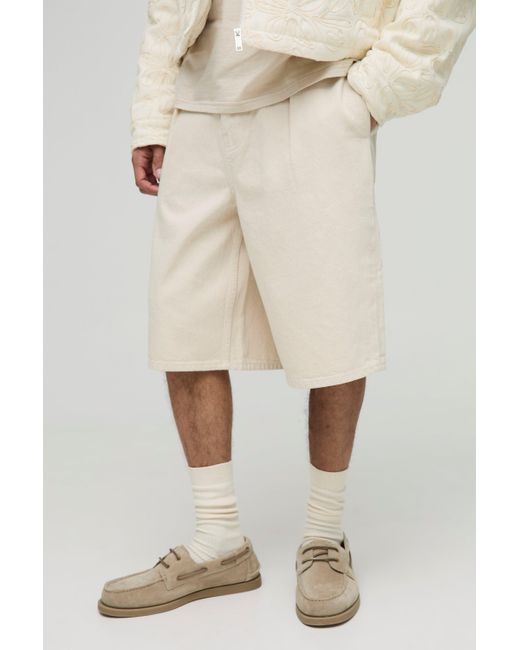 Pantalón Corto Vaquero Plisado Sin Tratar Boohoo de color Natural