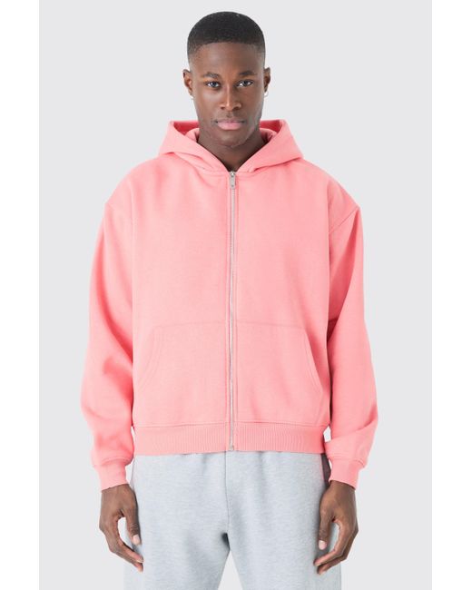 BoohooMAN Pink Oversized Boxy Zip Through Hoodie for men