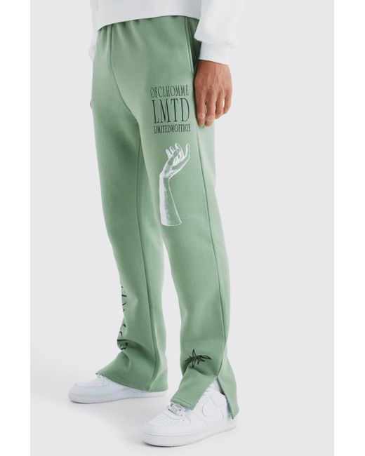 BoohooMAN Green Tall Regular Fit Multi Graphic Joggers for men