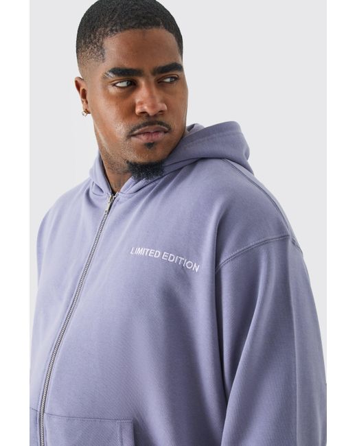 BoohooMAN Purple Plus Oversized Loopback Zip Through Hoodie for men