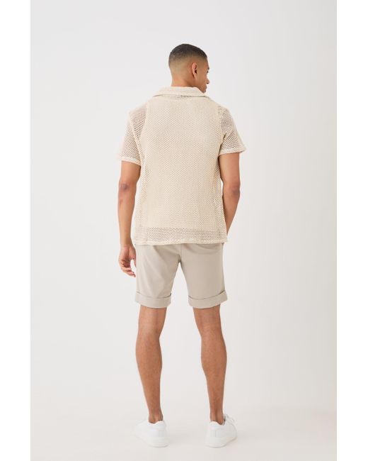 BoohooMAN Natural Boxy Open Stitch Shirt for men