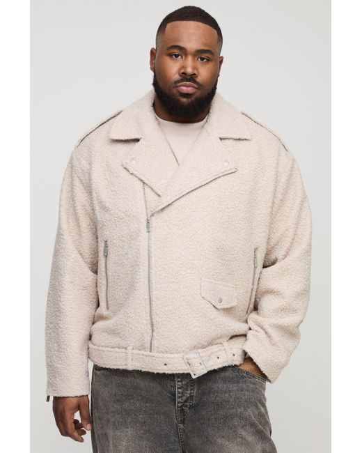 BoohooMAN Natural Plus Oversized Boucle Biker Jacket for men