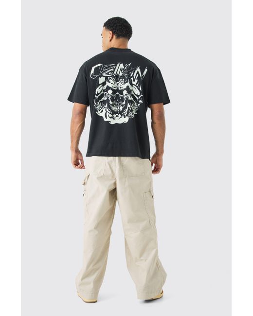 BoohooMAN Oversize T-Shirt mit Totenkopf-Print in Black für Herren