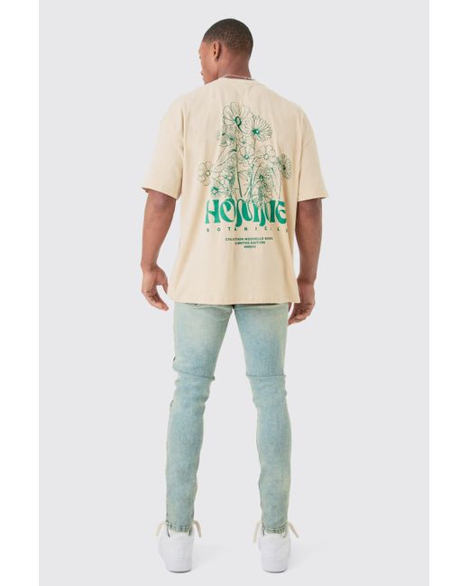 BoohooMAN Green Oversized Boxy Extended Neck Printed T-shirt for men
