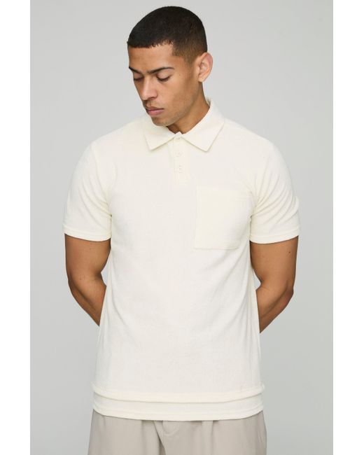 Polo Ajustado De Felpa Con Capa Falsa Boohoo de color White