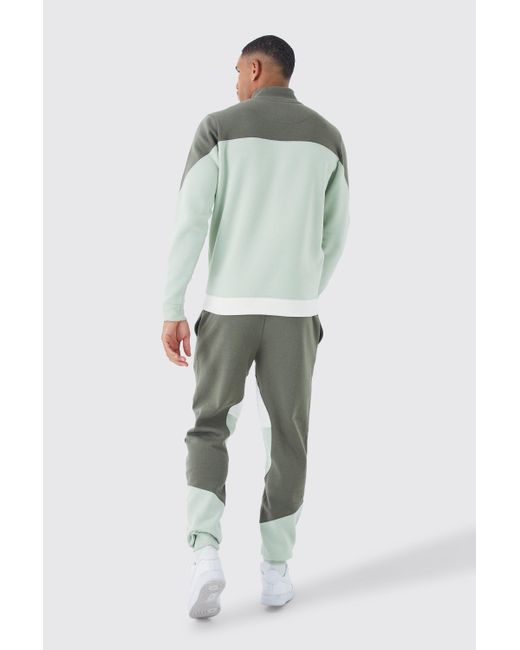 BoohooMAN Green Tall Colour Block Funnel Neck Tracksuit for men