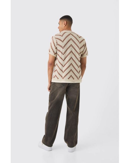 BoohooMAN Natural Open Knit Stripe Shirt for men