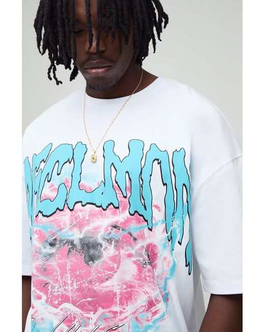 BoohooMAN Tall kastiges Oversize T-Shirt mit Print in White für Herren