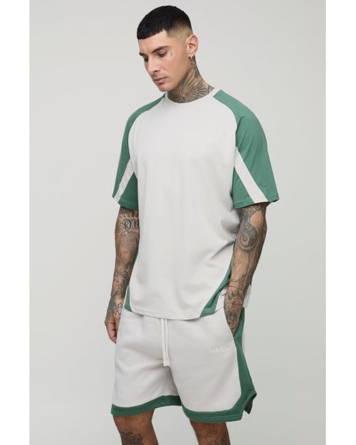 BoohooMAN Multicolor Tall Oversized Man Colour Block T-shirt And Short Set for men