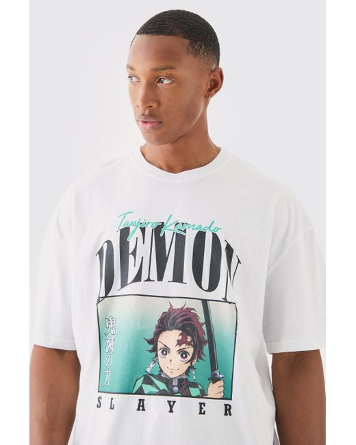 Oversized Demon Slayer Anime License T-Shirt Boohoo de color White