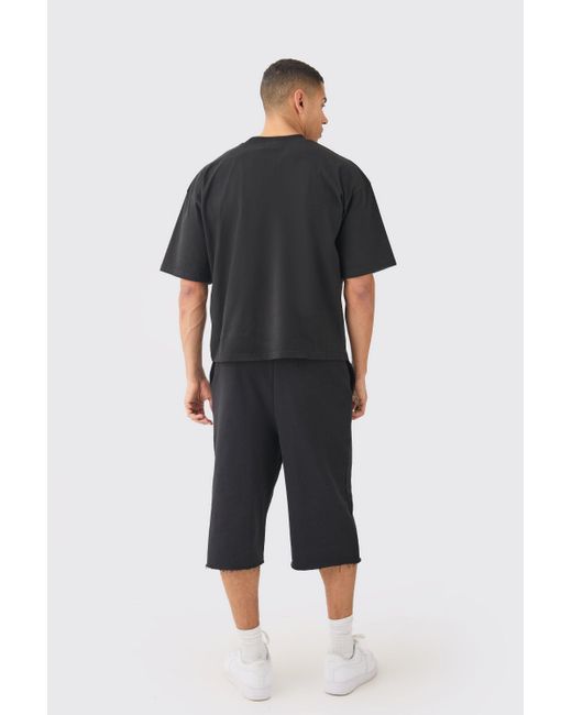 BoohooMAN Oversized Extended Neck Boxy Heavyweight Tshirt & Shorts Set in Black für Herren