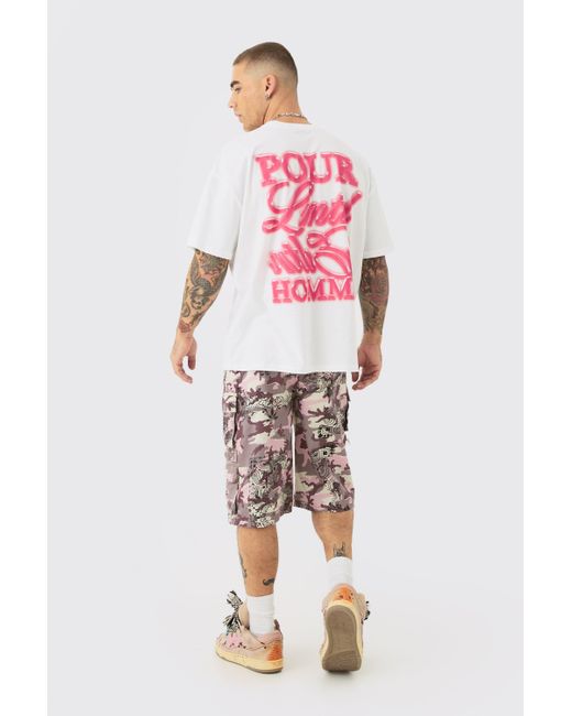 BoohooMAN Oversized Boxy Homme Text Print T-shirt in Pink für Herren