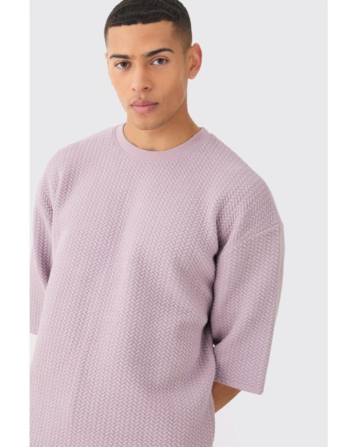 BoohooMAN Pink Oversized Quilted Herringbone T-shirt And Short Set for men