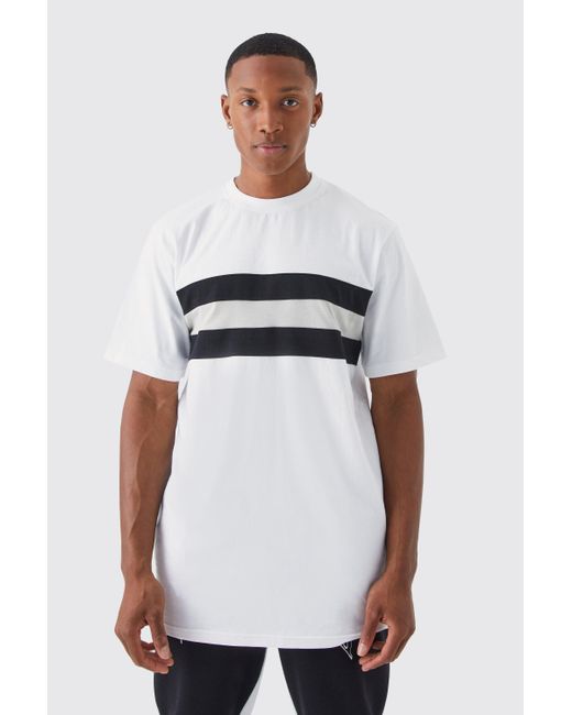 BoohooMAN White Longline Colour Block Tshirt for men