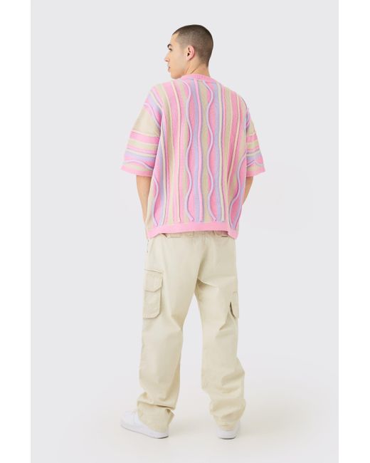 BoohooMAN Oversized 3d Jacquard Knit T-shirt in Pink für Herren