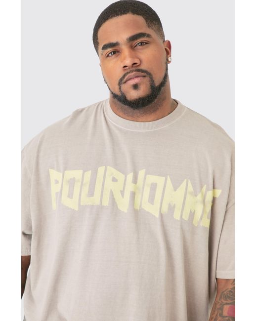 BoohooMAN Plus Oversized Washed Pour Homme Print T-shirt in Natural für Herren