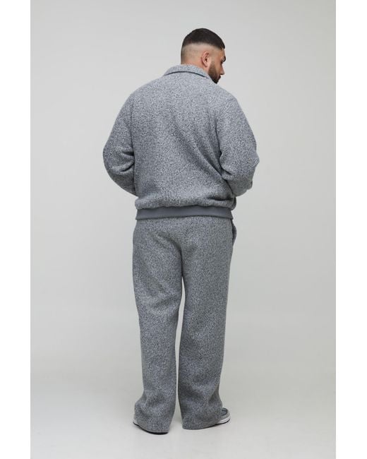 BoohooMAN Gray Plus Wool Look Regular Fit Collared Bomber Jacket for men