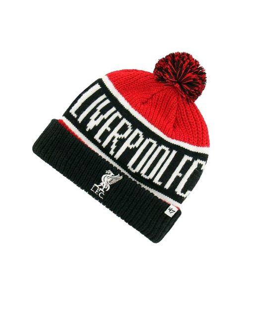 BoohooMAN Red Liverpool Fc 47 Turned Up Cuff Bobble Hat for men