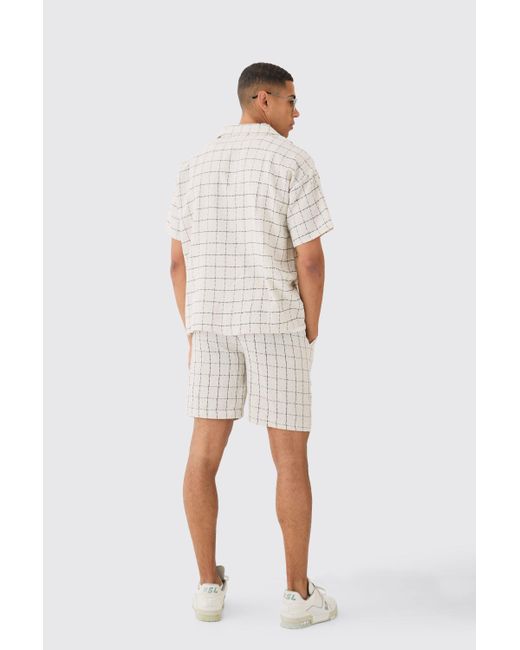 BoohooMAN White Boxy Textured Grid Flannel Shirt And Short for men