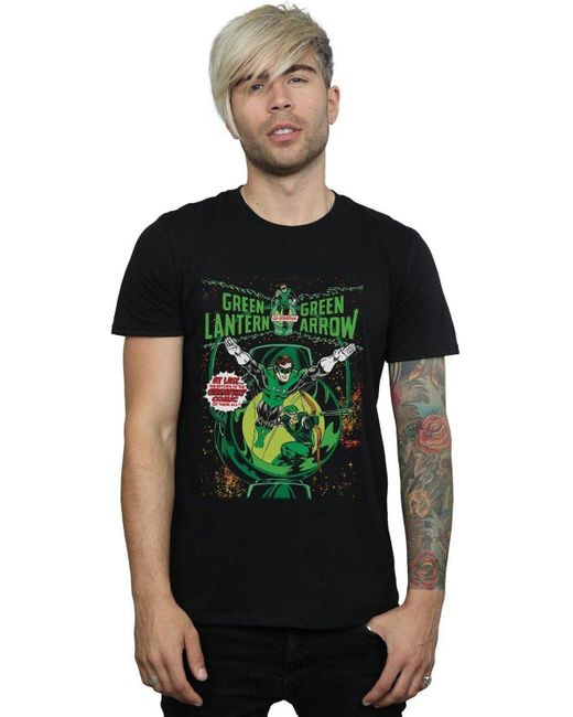 BoohooMAN Black Dc Comics Green Lantern & Green Arrow Comic Cover Cotton T-shirt for men