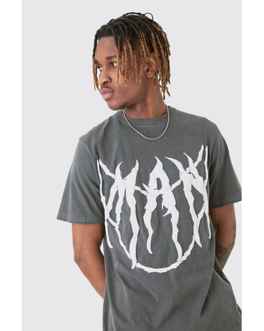 BoohooMAN Gray Tall Core Man Chain Puff Print T-shirt In Grey for men