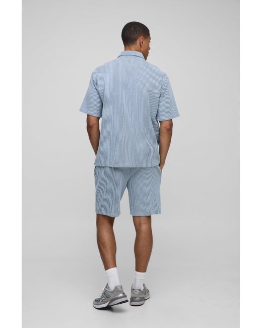 BoohooMAN Blue Oversized Two-tone Ribbed Jersey Shirt for men