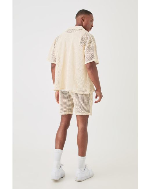 BoohooMAN Natural Boxy Open Stitch Shirt & Short for men