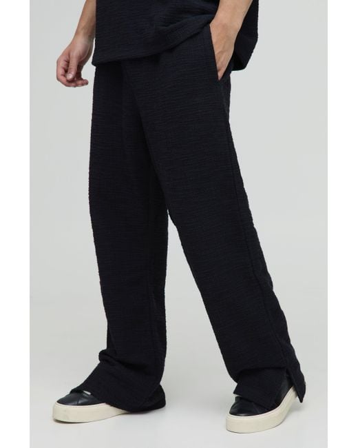BoohooMAN Black Straight Leg Split Hem Textured Jogger for men