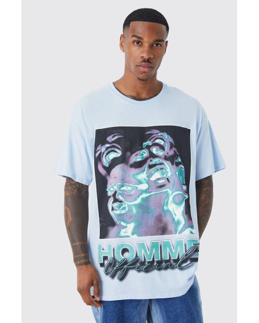 BoohooMAN Blue Oversized Homme Graphic T-shirt for men