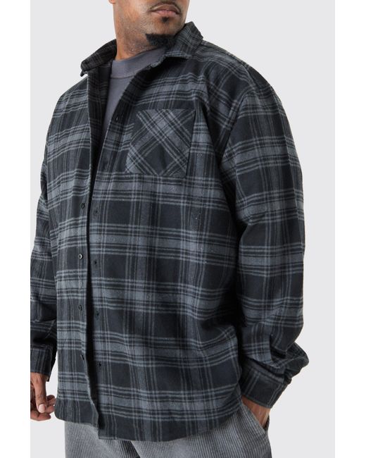 BoohooMAN Blue Plus Oversized Heavy Weight Flannel Overshirt for men