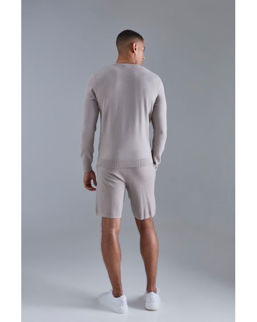 BoohooMAN Gray Knitted Sweater Short Tracksuit for men