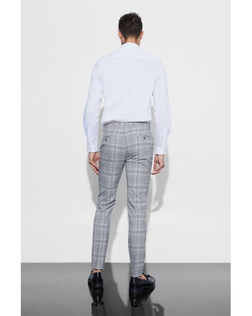 BoohooMAN Gray Skinny Tapered Smart Check Trouser With Pintuck for men