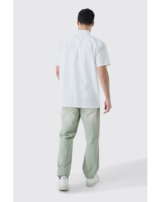 BoohooMAN Short Sleeve Oversized Poplin Leaf Applique Shirt in White für Herren