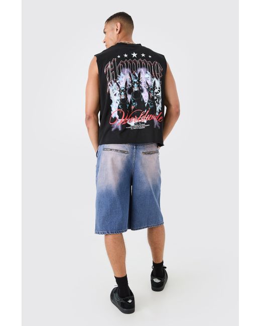 BoohooMAN Black Oversized Boxy Rotweiler Distressed Tank for men
