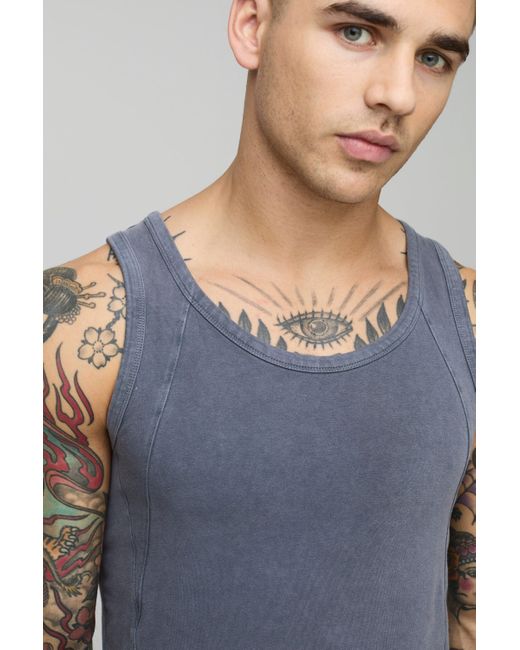 BoohooMAN Muscle-Fit vesttop mit Acid-Waschung in Blue für Herren