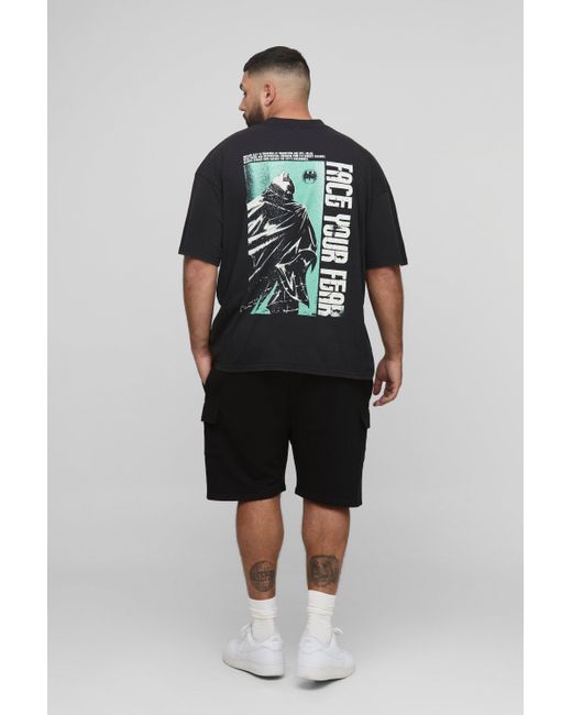 BoohooMAN Black Plus Oversized Batman Acid Wash Print T-shirt for men