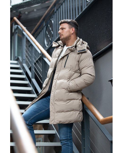 BoohooMAN Gray Brave Soul Longline Hooded Padded Puffer Jacket for men
