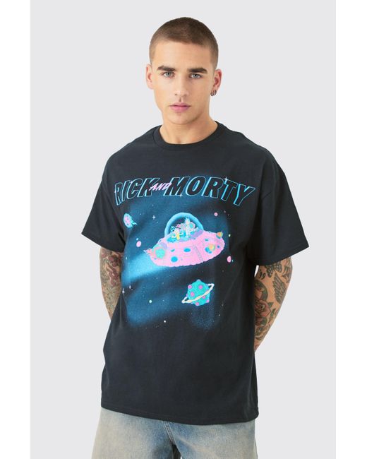 Oversized Rick And Morty Space License T-Shirt Boohoo de color Blue