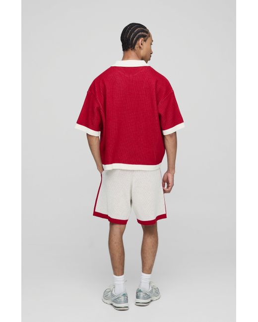 Polo Man Oversize Recto De Punto Y Canalé Boohoo de color Red